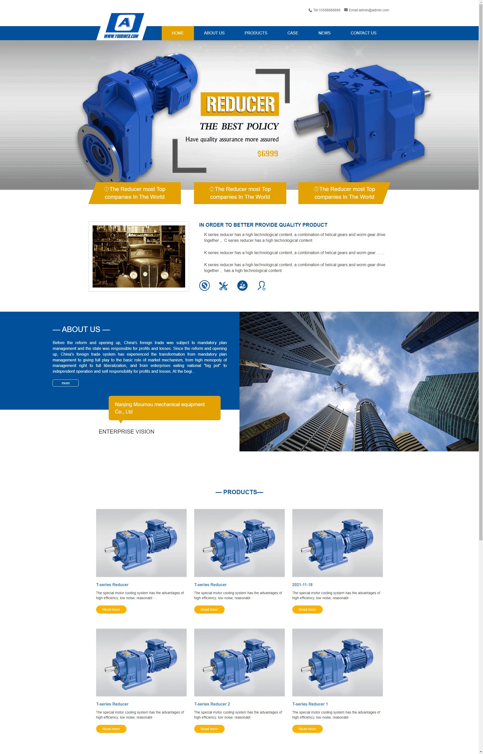 (自适应手机端)减速机械英文外贸公司通用-蓝色外贸企业