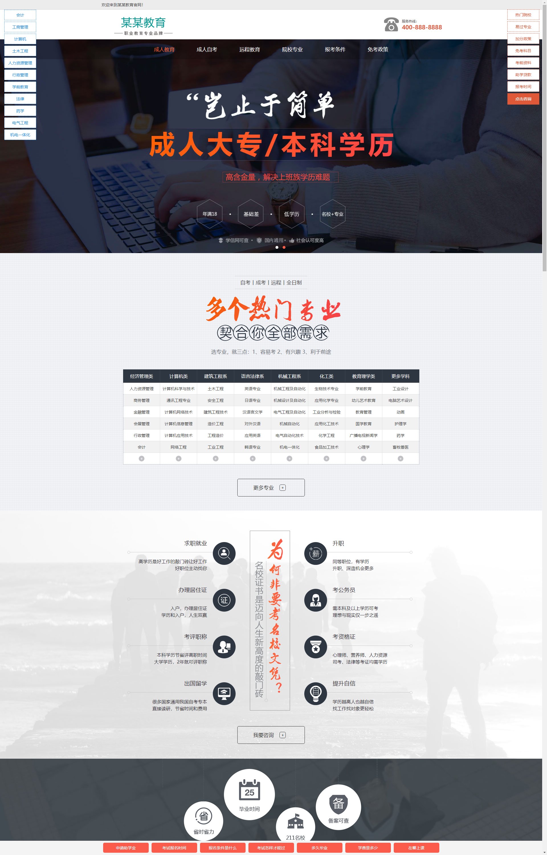 (PC+WAP)成人考试自考落地页-成考教育培训单页